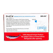 Load image into Gallery viewer, Matiz Gallego Wild Piri Piri Spicy Sardines in Olive Oil, 4.2 oz