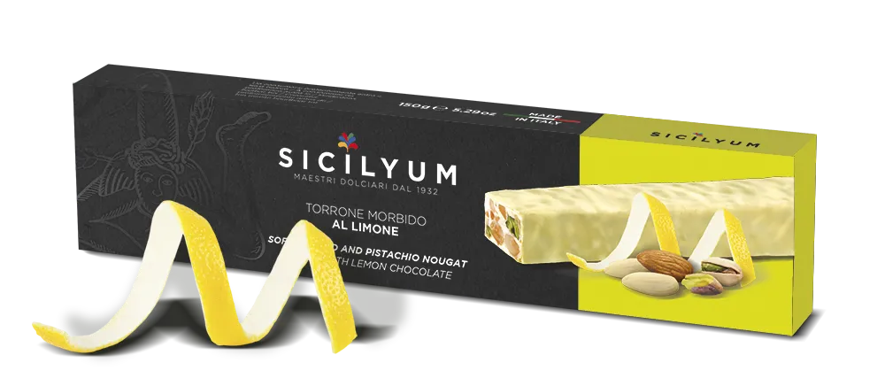 Sicilyum Soft Almond and Pistachio Nougat with Lemon Chocolate 150g