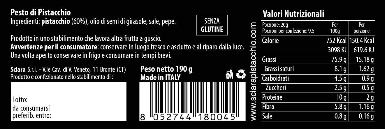 Sciara Sicilian Pistachio Pesto | Premium Quality Pistachio from Bronte, Italy | Glass Jar 190g (6.7 oz)