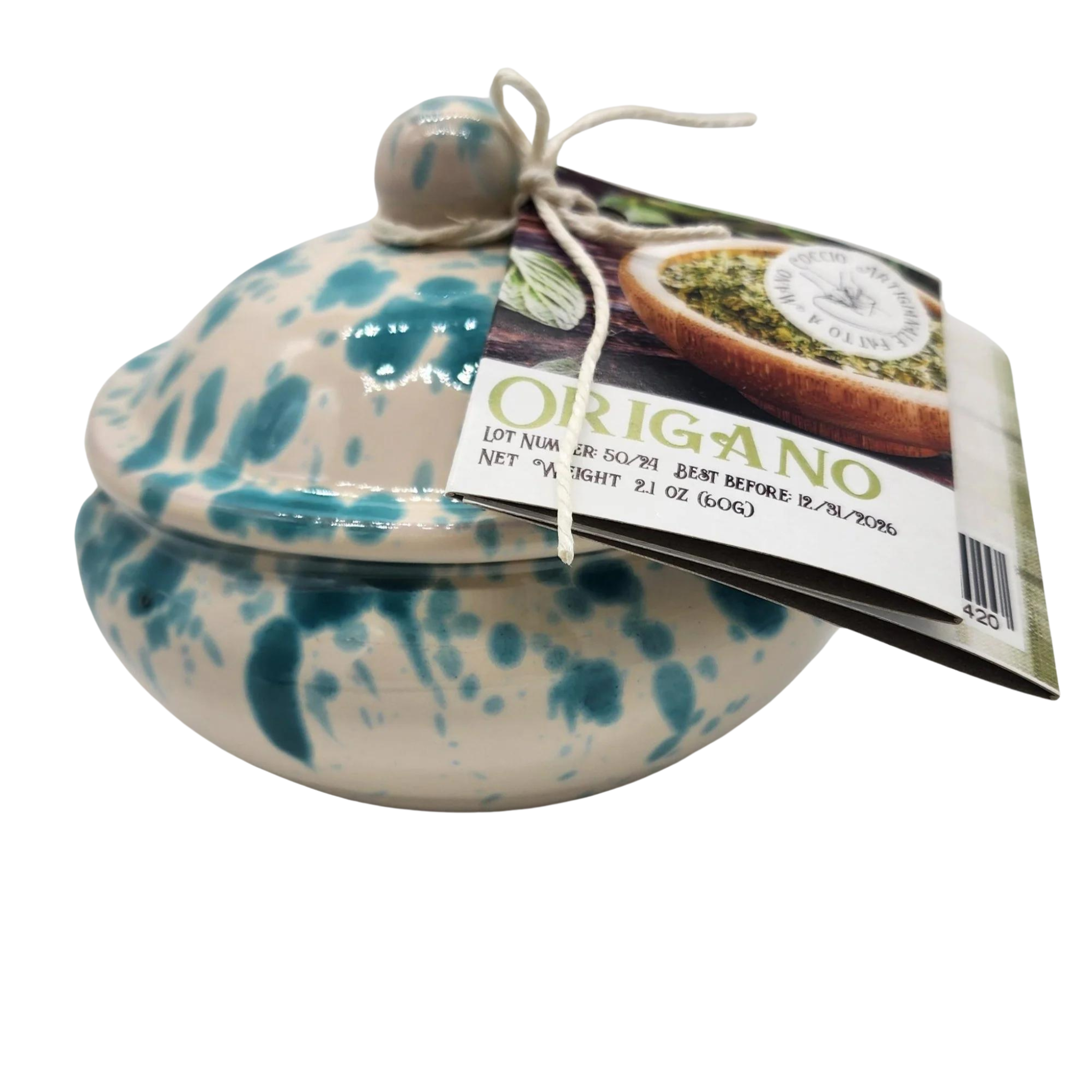 Casarecci di Calabria Dry Italian Oregano in a Hand Made Italian Majolica vase 2.1 oz