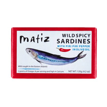 Load image into Gallery viewer, Matiz Gallego Wild Piri Piri Spicy Sardines in Olive Oil, 4.2 oz
