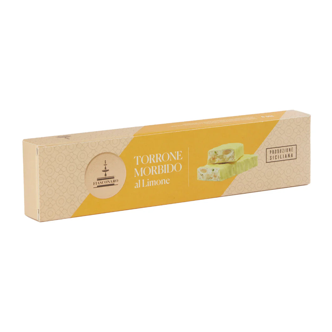 Fiasconaro Torrone Covered w/ Lemon White Chocolate, Soft Nougat, 5.29 oz | 150g