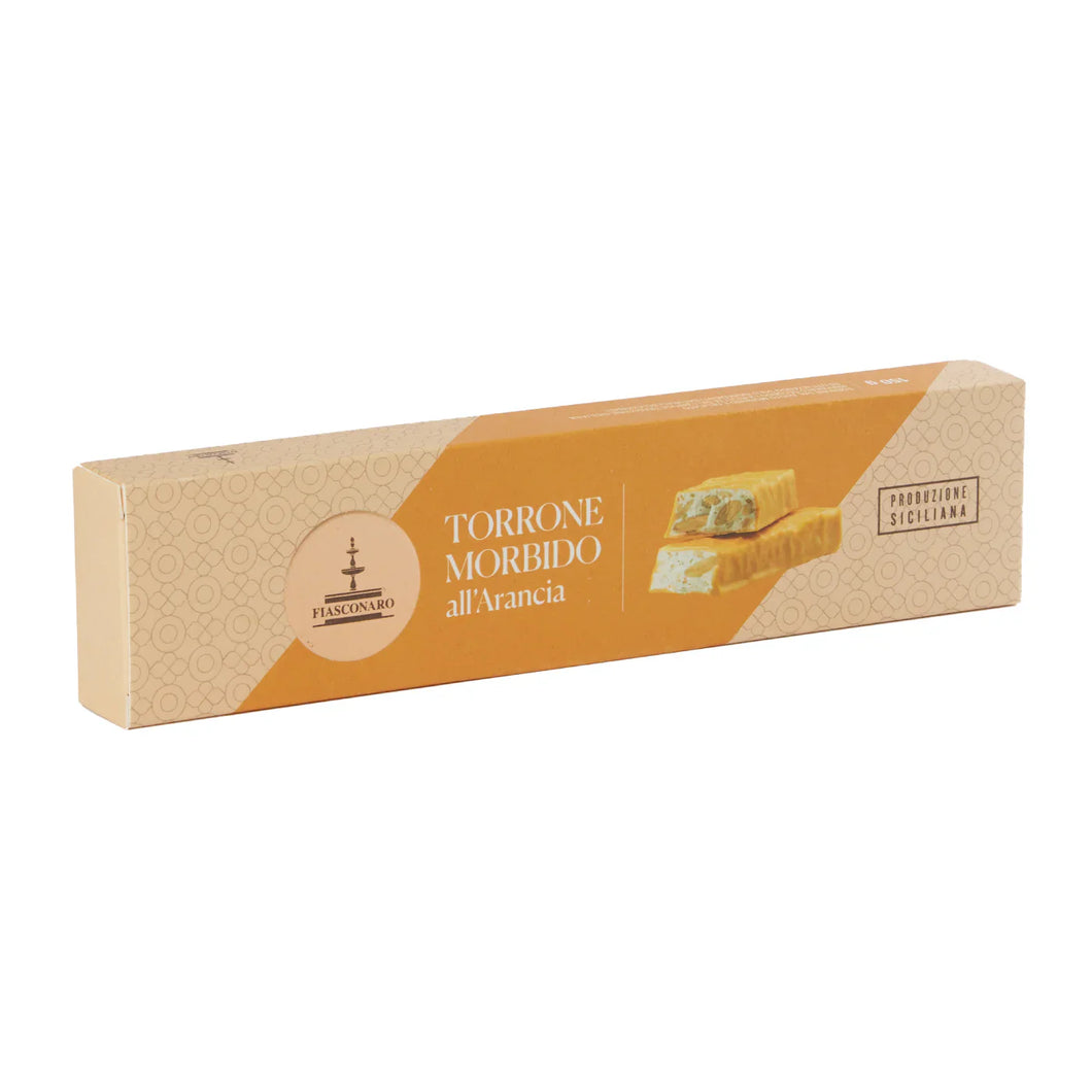 Fiasconaro Torrone Covered w/ Orange White Chocolate, Soft Nougat, 5.29 oz | 150g