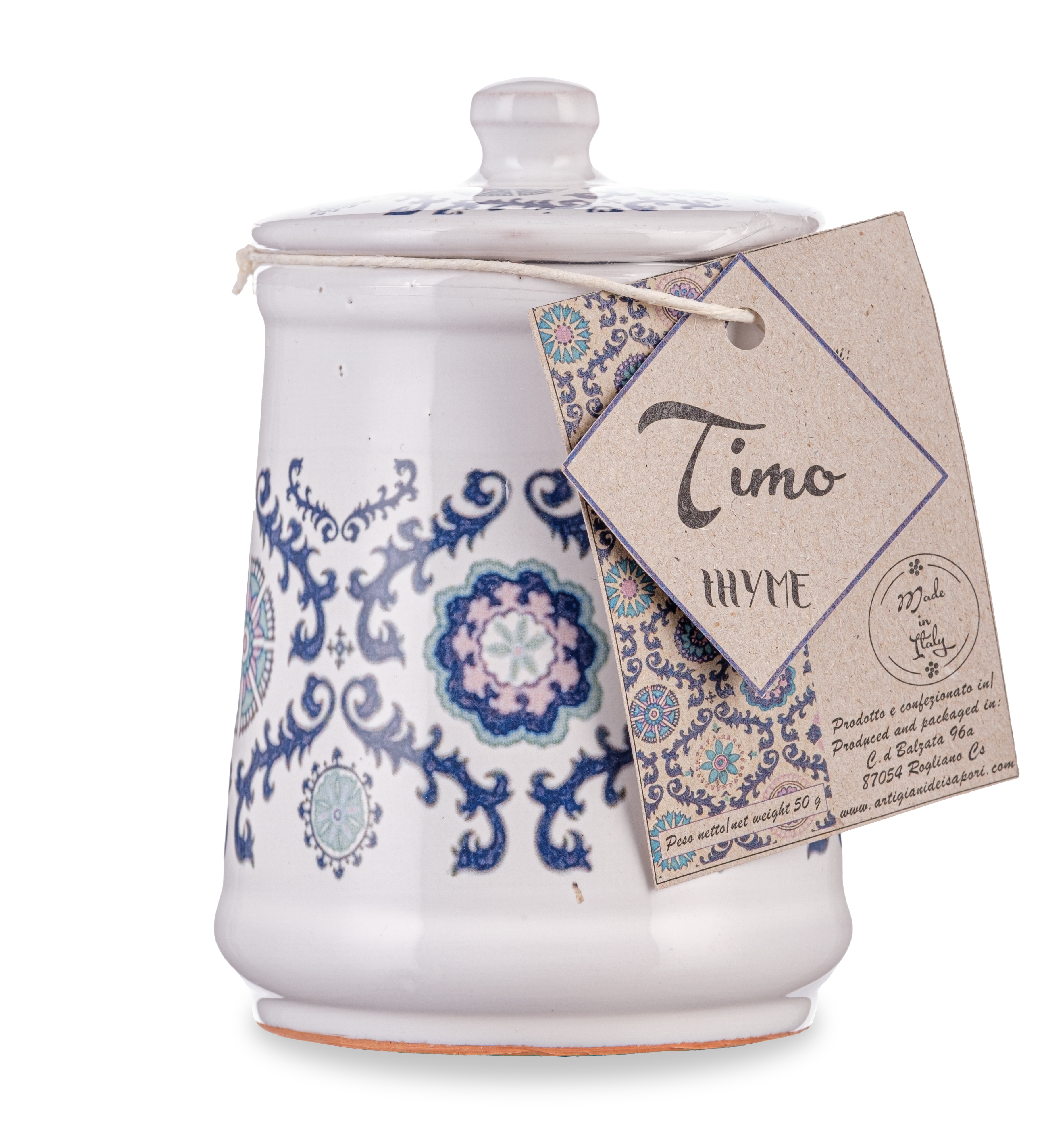 Dried Italian Thyme in a Hand Made Italian Majolica Jar by Casarecci di Calabria - 1 oz