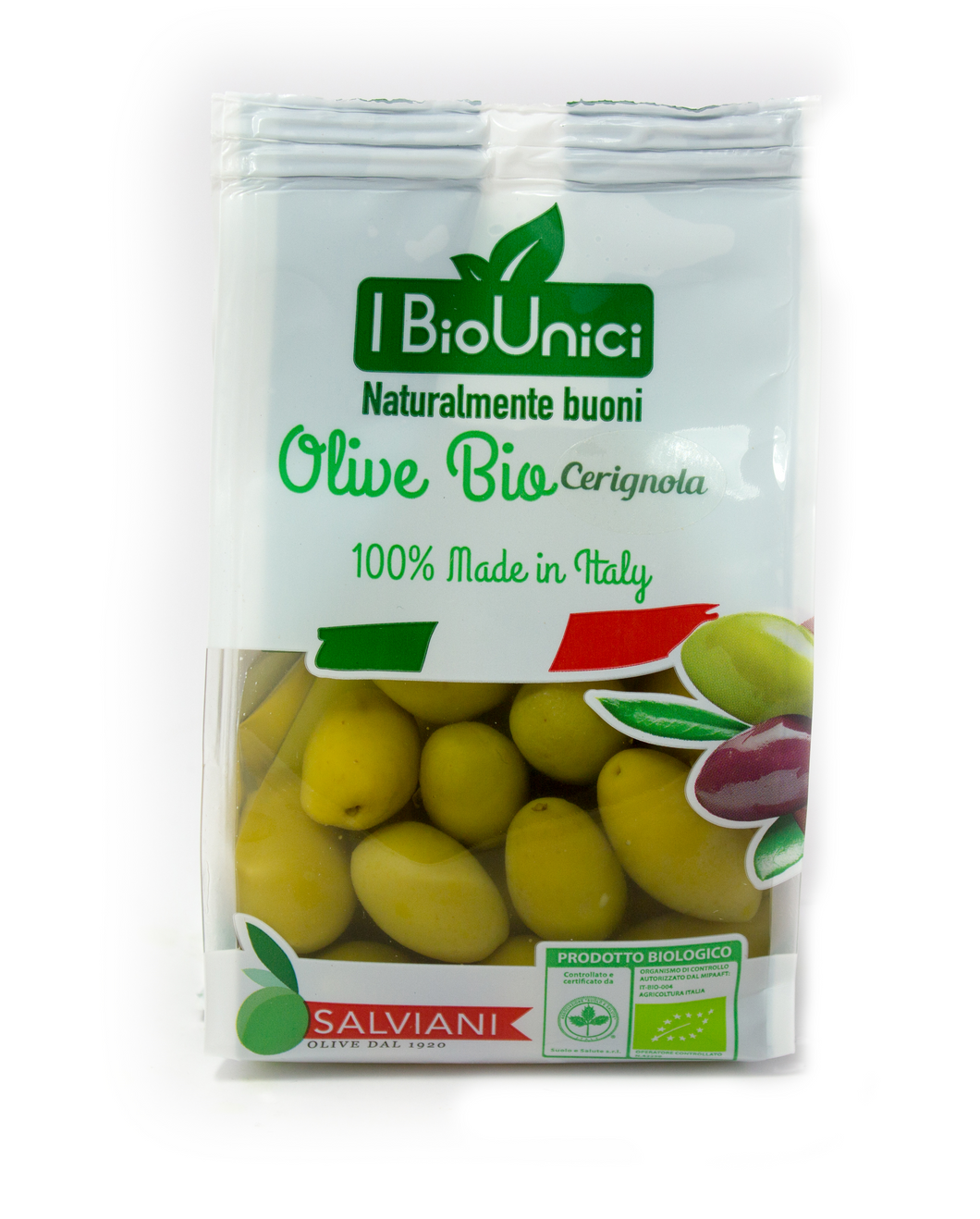 Organic Bella di Cerignola olives in Brine, by Salviani 12.3 oz