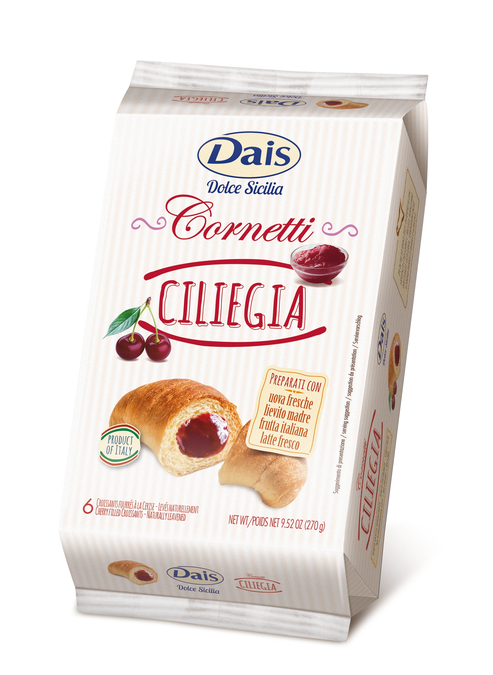 Dais Cherry Filled Croissants Cornetti 6x45gr 270gr