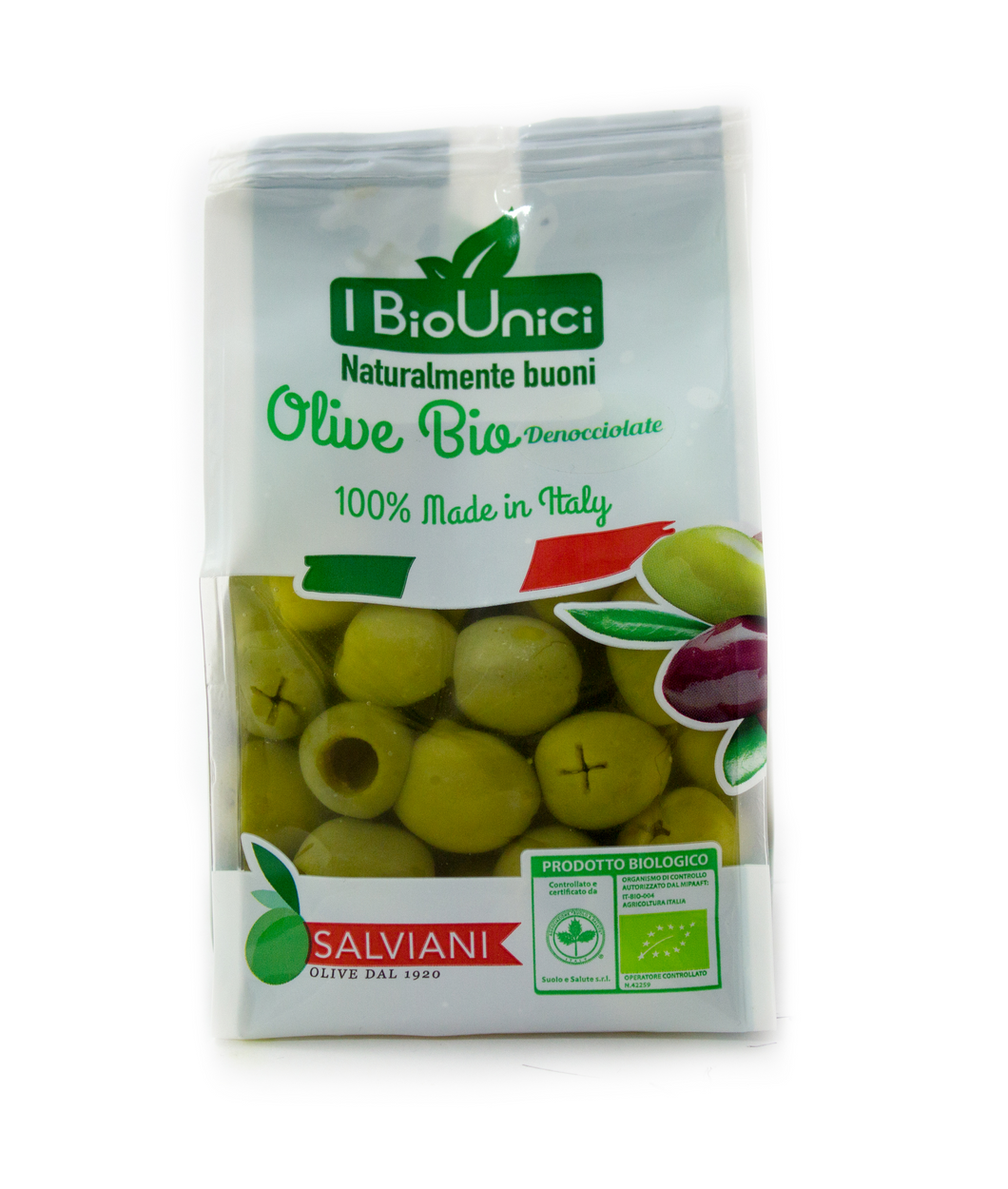 Salviani Organic Pitted Green Olives in Brine 12.3 oz
