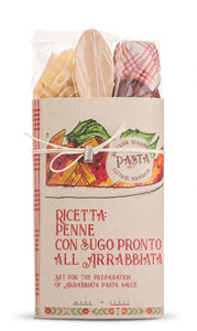 Organic Penne Pasta Arrabbiata Sauce gift set with wooden spoon by "Casarecci di Calabria"