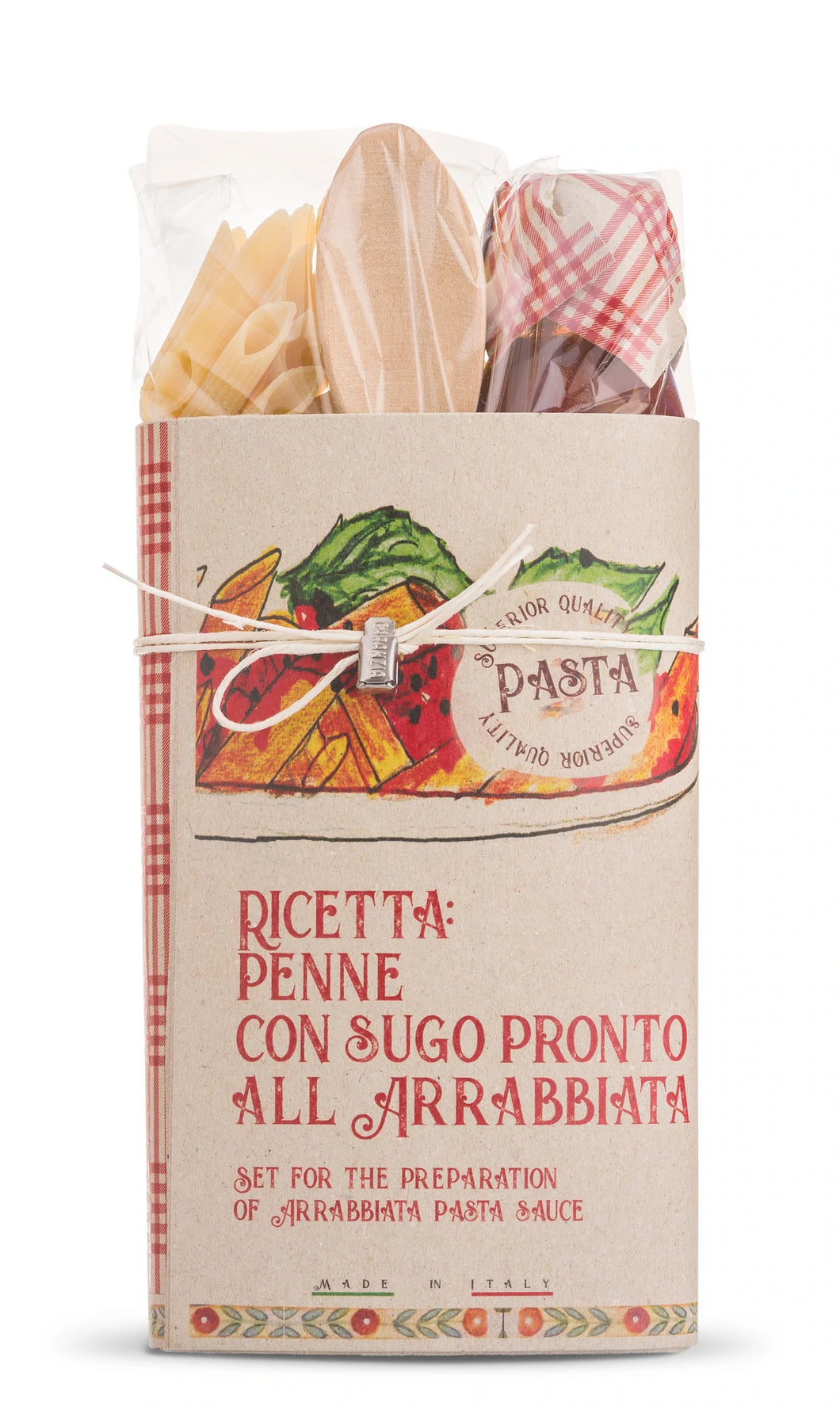 Organic Penne Pasta Arrabbiata Sauce gift set with wooden spoon by 