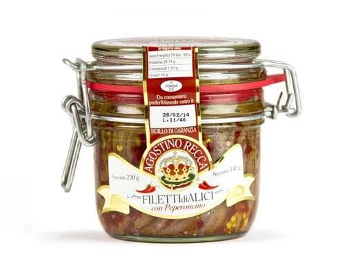 Agostino Recca Hot Anchovies Fillets in Olive Oil Jar, 8.1 oz