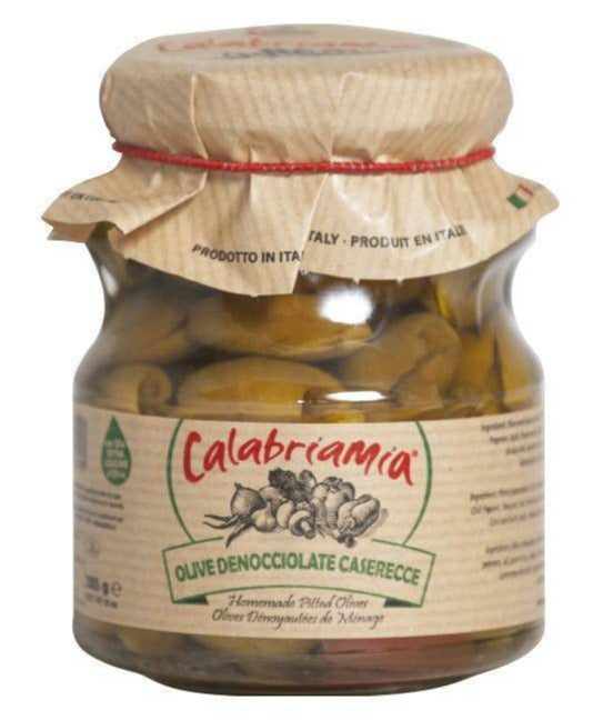 Homemade Style Pitted Olives with Extra Virgin Olive Oil by CalabriaMia - 10 oz - [Premium Italian Food at Home ]