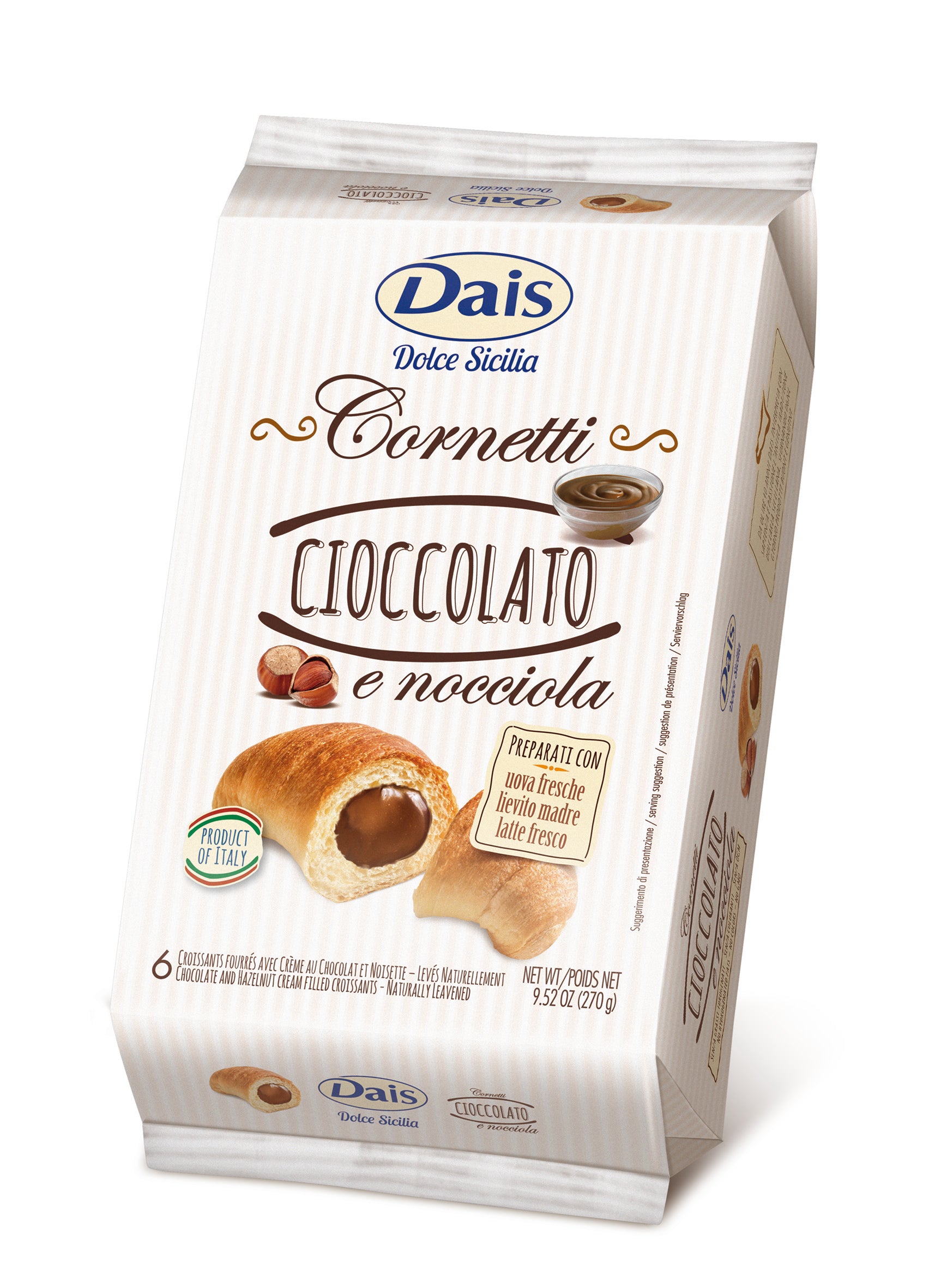 Dais Chocolate and Halzenut Filled Croissants Cornetti 6x45gr/270gr