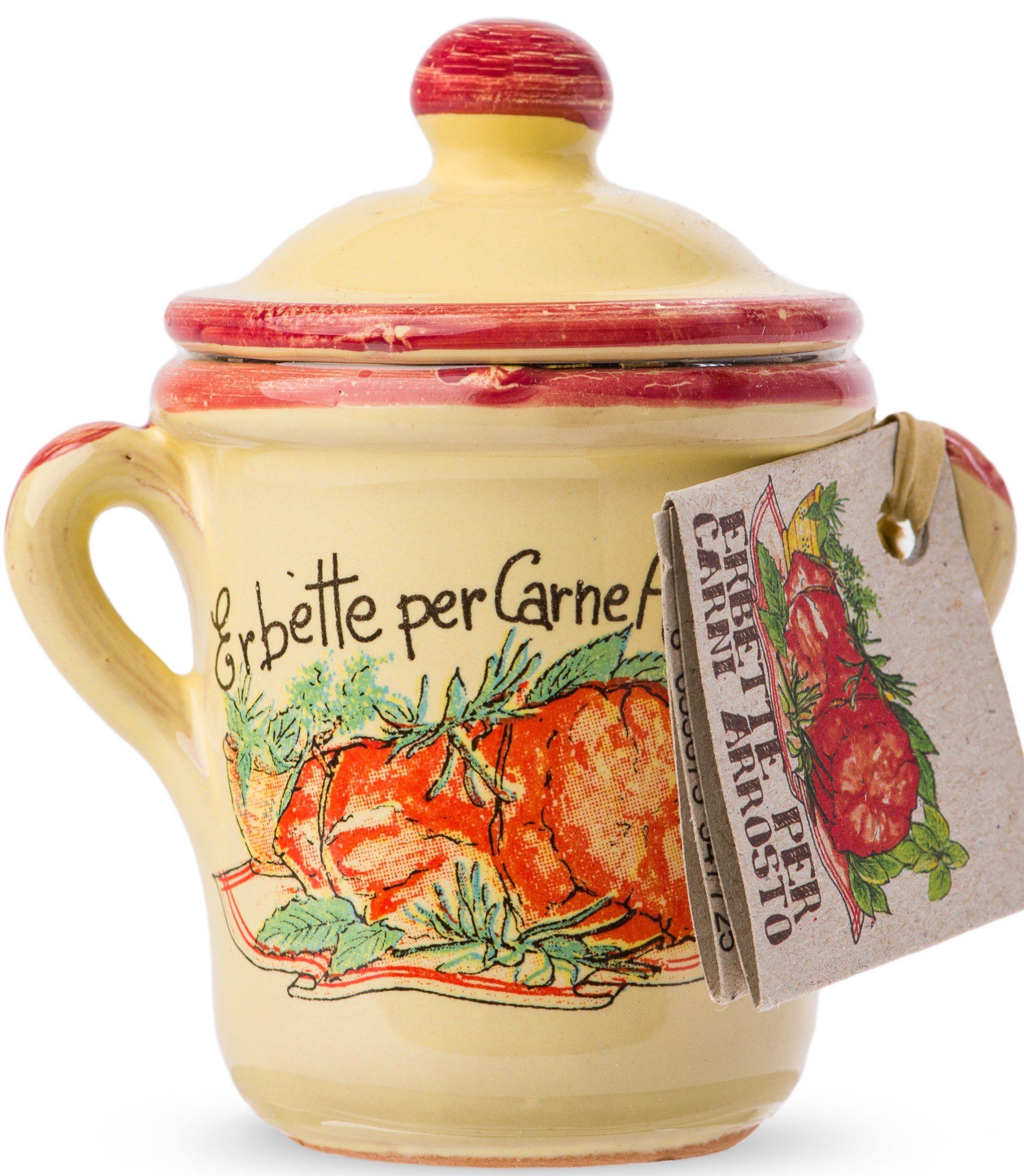 Dried Italian Herbs For Roasted Meat in a little Terracotta Crock by Casarecci di Calabria - 0.17 oz TERRACOTTA CROCK PREMIUM ITALIAN FOOD AT HOME 