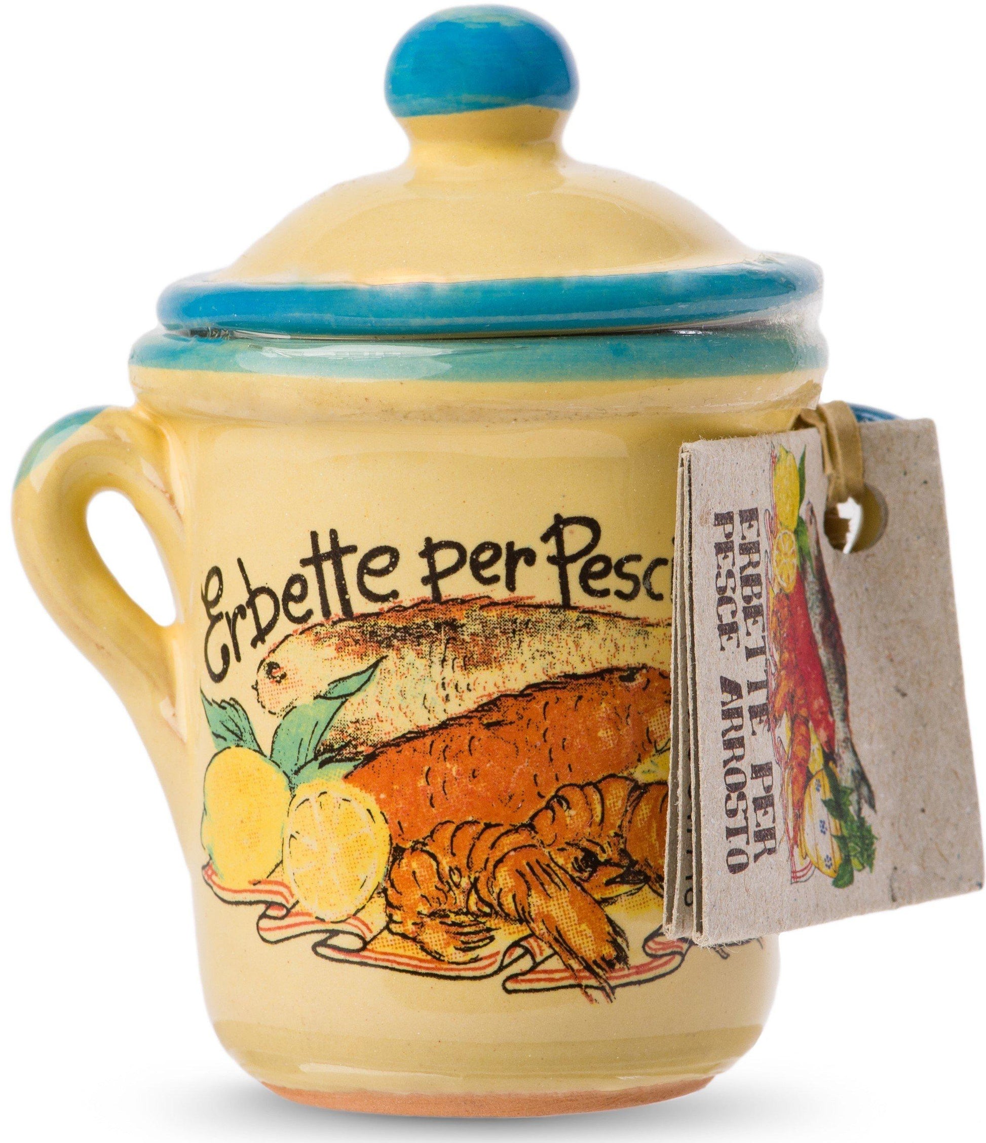 Dried Italian Herbs For Roasted fish in a little Terracotta Crock by Casarecci di Calabria - 0.17 oz TERRACOTTA CROCK PREMIUM ITALIAN FOOD AT HOME 