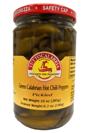 Tutto Calabria Green Hot Long Chili Peppers, byTutto Calabria 10.2 oz - [Premium Italian Food at Home ]
