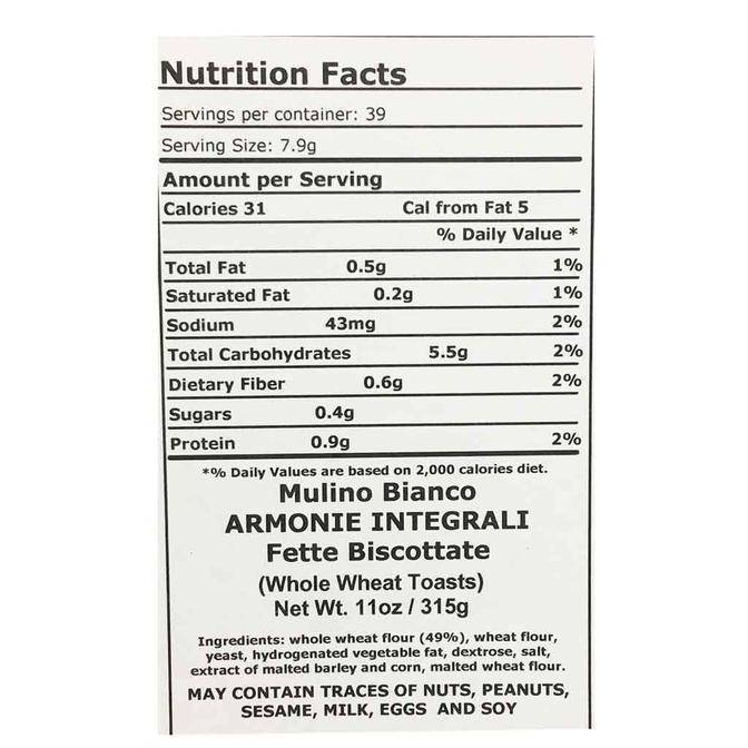 Whole Wheat Rusks Fette Biscottate Italian Toast by Mulino Bianco - 11 oz. - [Premium Italian Food at Home ]