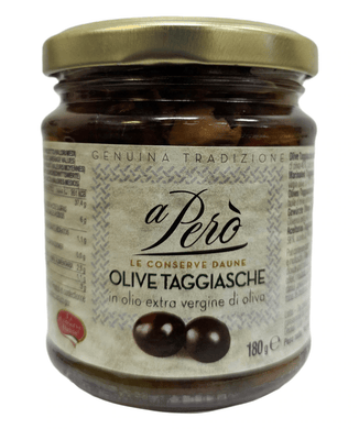 Taggiasche Olives in Extra Virgin Olive Oil, by A Pero' 6.3 oz - [Premium Italian Food at Home ]