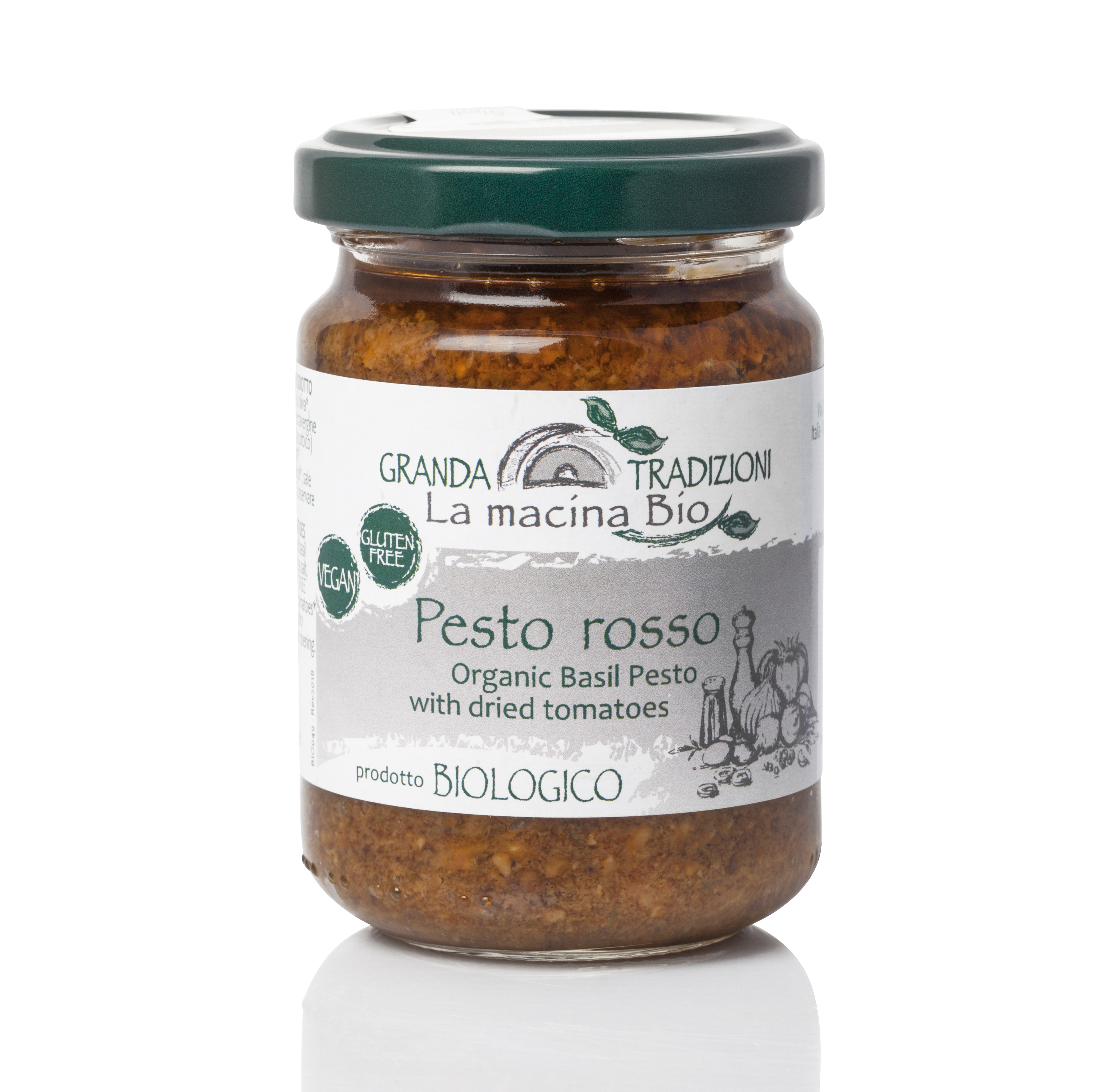 Organic Basil Pesto with Dry Tomatoes, by Granda Tradizioni 4.6 oz - [Premium Italian Food at Home ]