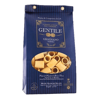 Mezze Maniche Rigate Pasta di Gragnano by Pastificio Gentile - 1.1 lb - [Premium Italian Food at Home ]