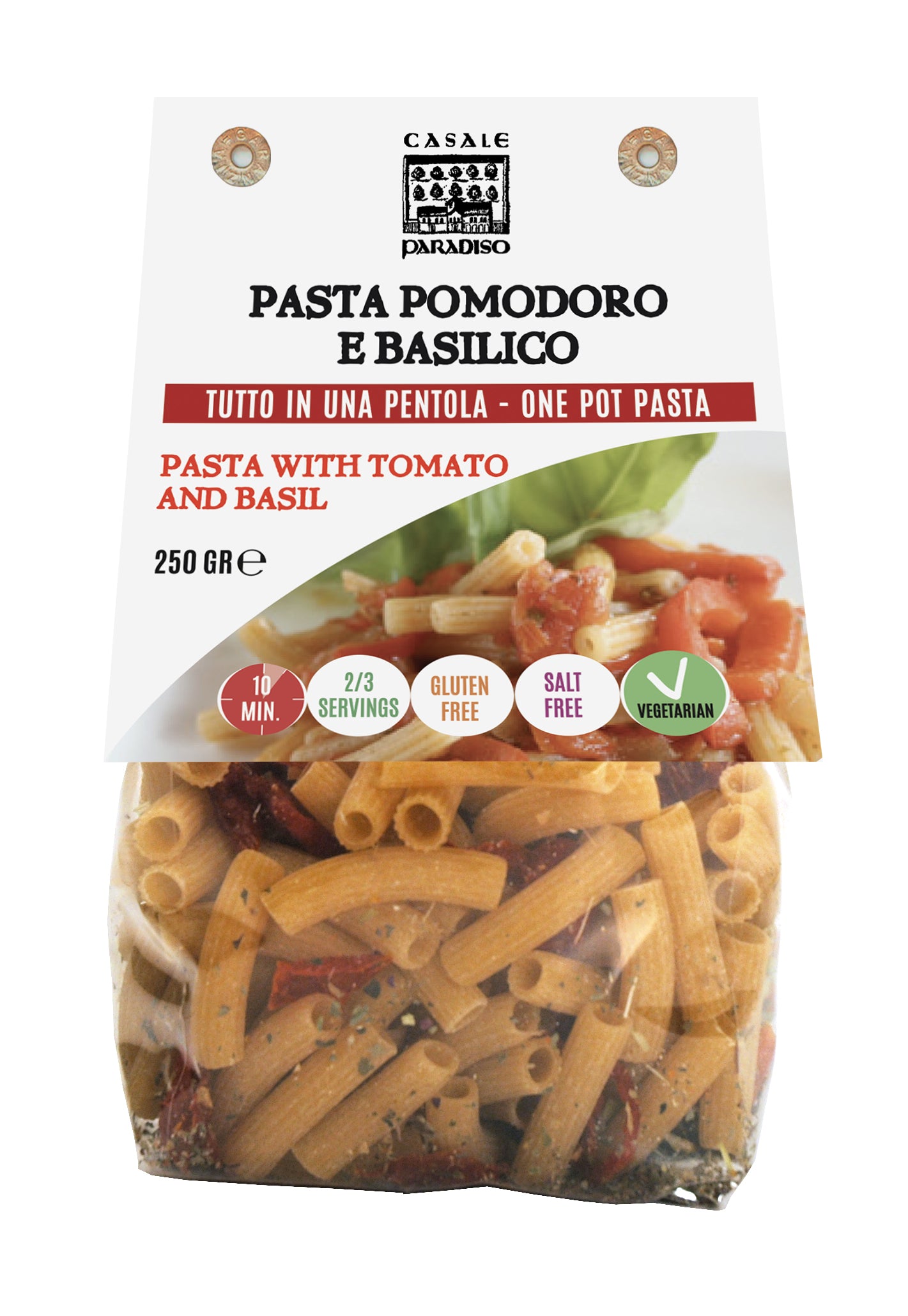 Ready-to-cook Pasta with Tomato and Basil, by Casale Paradiso 250 gr