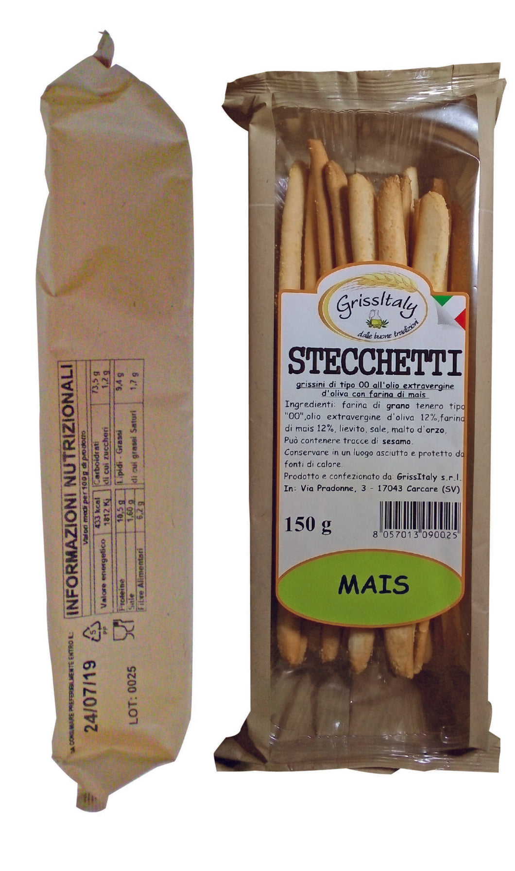 Grissitaly Corn Breadstick (Stecchetti) (150gr) 5.29 oz