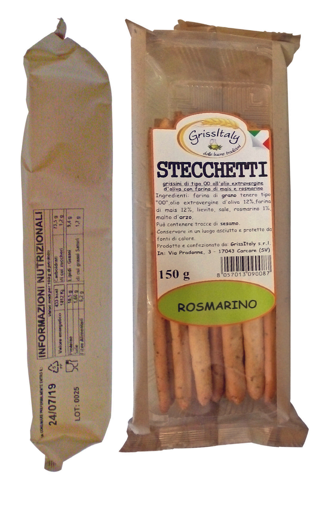 Grissitaly Corn Breadstick with Rosemary (Stecchetti) (150gr) 5.29 oz